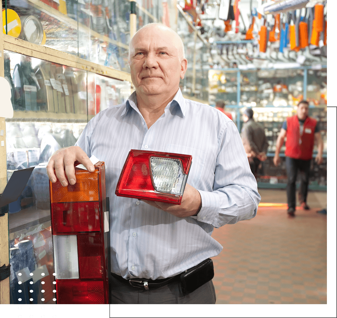 Shopkeeper with vehicle lights